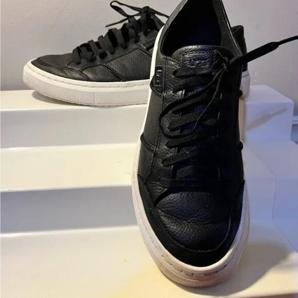 UGG Alameda Black Leather Sneakers Size 10 - Picture 2 of 5